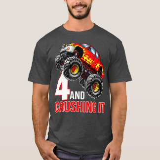 T-shirt Kids Boys 4th Birthday Monster Truck Birthday 4 ye
