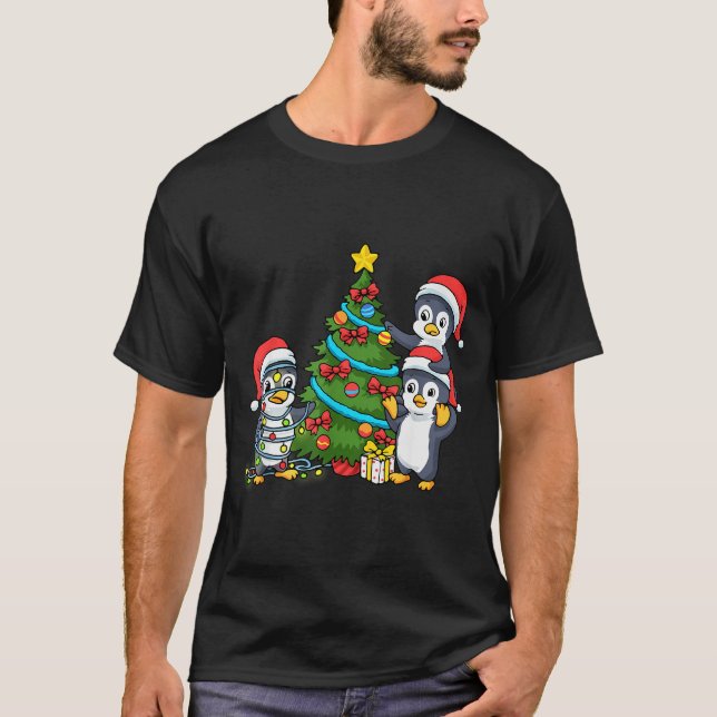 T-shirt Kids Christmas Penguin Christmas Tree Lights Baubl (Devant)