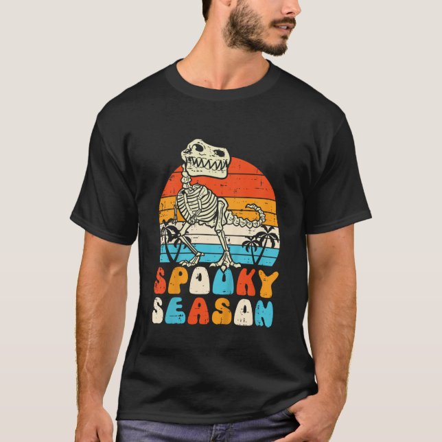 T-shirt Kids Dinosaur Skeleton Spooky Season Retro Hallowe (Devant)