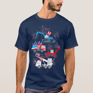 T-shirt Kids Happy 4th Of July Crane Truck Construction To