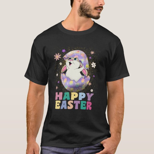 T-shirt Kids Happy Easter Cute Rabbit Bunny Ear Easter Egg (Devant)