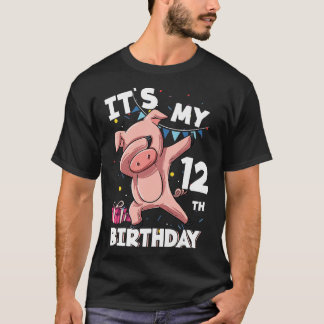 T-shirt Kids Its My12th Birthday 12 Year Old Pig Birthday