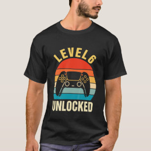 T-shirt Kids Level 6 Unlocked Funny Video Gamer 6Th Birthd