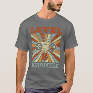 T-shirt Kids Level 8 Unlocked Funny Video Gamer 8Th Birthd