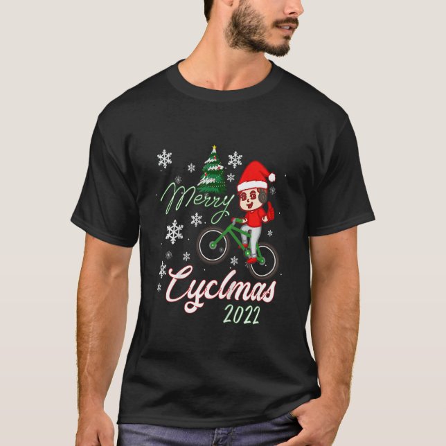 T-shirt Kids Merry Cyclmas Chrismas Tree 2022 Biking Cycli (Devant)