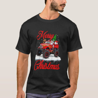 T-shirt Kids Monster Truck Lights Xmas Tree Santa Monster 