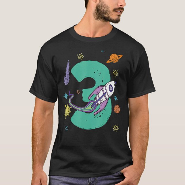 T-shirt Kids Outer Space Astronaute 3rd Birthday Boy 3 Yea (Devant)