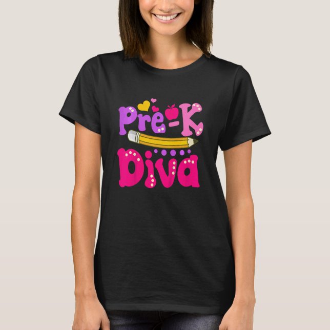T-shirt Kids Pre K Diva  Girls First Day of Pre K (Devant)