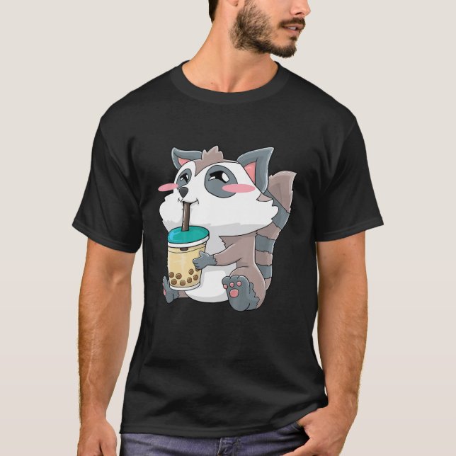 T-shirt Kids Raccoon Buble Tea Boba Boire Kawaii Cute Gif (Devant)