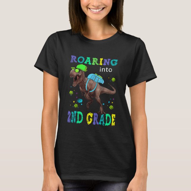 T-shirt Kids Roaring Into 2nd Grade Dinosaur 1st Day Back  (Devant)