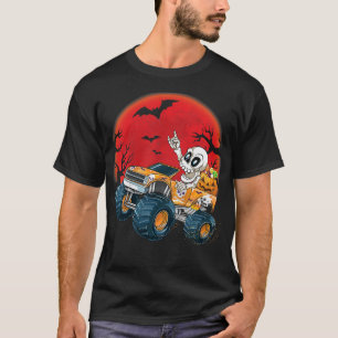 T-shirt Kids Skeleton Monster Truck Halloween Citrouille T