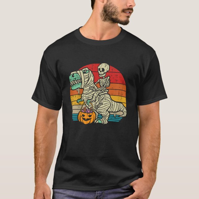 T-shirt Kids Skeleton Riding Dino Mummy Retro Toddler Boys (Devant)