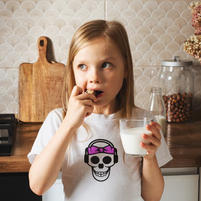T-shirt Kids Skull DJ - Girls Pink Bow, Casque Design (Créateur téléchargé)