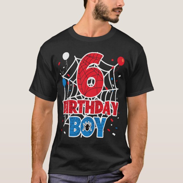 T-shirt Kids Spider Web 6 Year Old Birthday Boy (Devant)