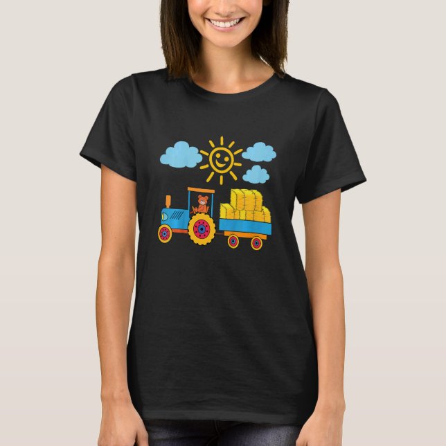 T-shirt Kids Teddybear pulling a trailer with bales of hay (Devant)
