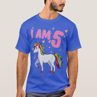 T-shirt Kids Unicorn Girl 5th Birthday 5 Years Old Girls U