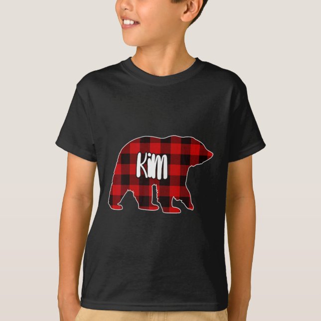 T-shirt Kim Bear Custom Red Buffalo Plaid Christmas Pajama (Devant)