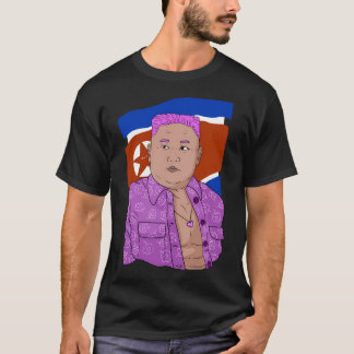 T-shirt Kim Young Un. Icône coréenne rose.