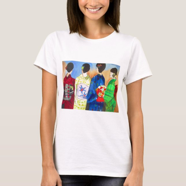 T-shirt Kimono de printemps japonais Geisha art (Devant)