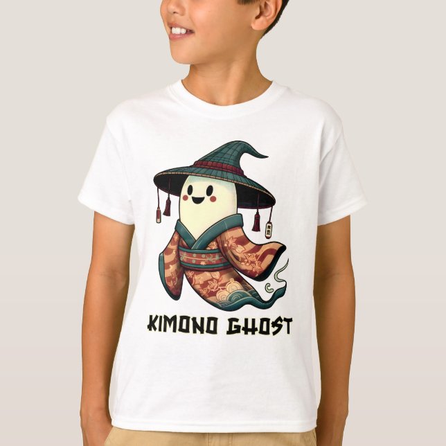 T-shirt Kimono fantôme - Trick ou régal - Happy halloween (Devant)