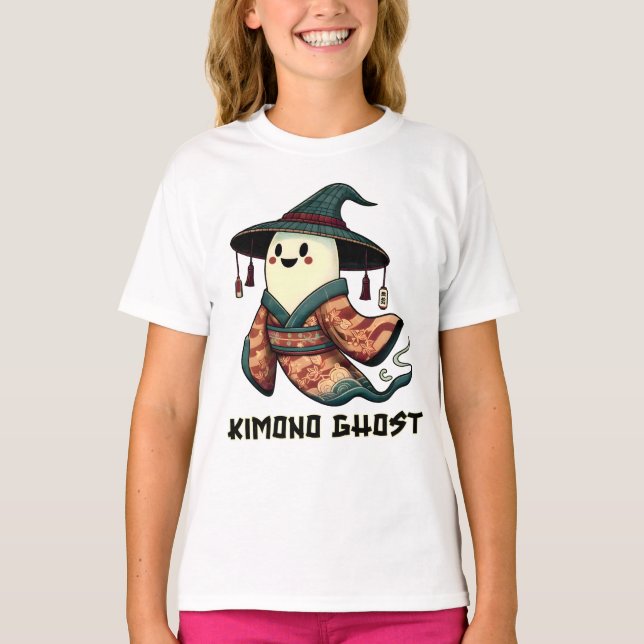 T-shirt Kimono fantôme - Trick ou régal - Happy halloween (Devant)