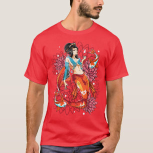 T-shirt Kimono japonais Geisha Sirène Carpe Chrysanthème