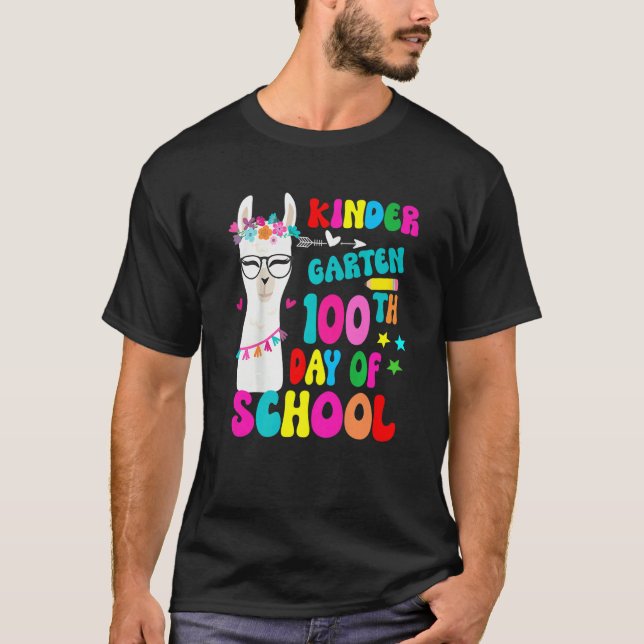 T-shirt Kindergarten 100 Days Smarter No Prob Llama Teache (Devant)