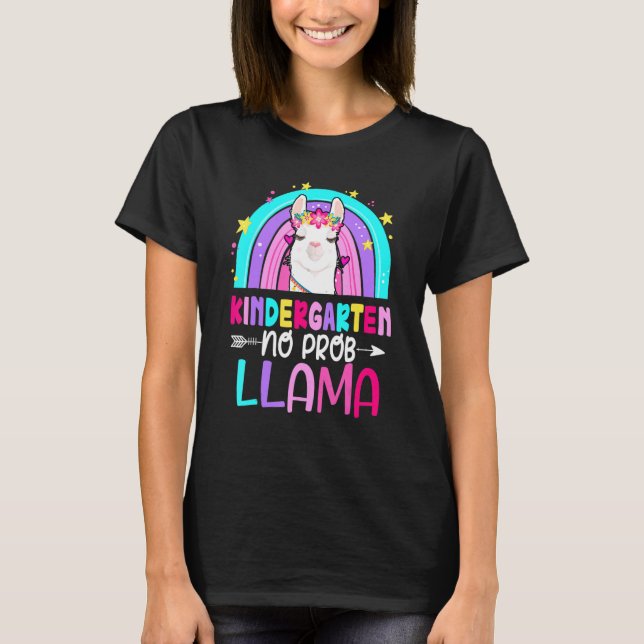 T-shirt Kindergarten Teacher Rainbow No Prob Llama 100th D (Devant)