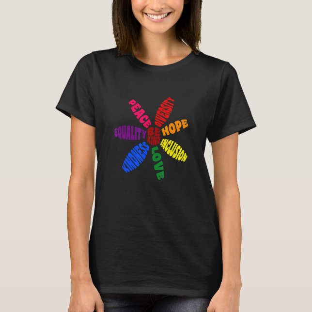 T-shirt Kindness Peace Equality Love Inclusion Hope Divers (Devant)