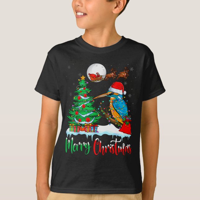 T-shirt Kingfisher Santa Hat Xmas Tree Merry Christmas Kin (Devant)