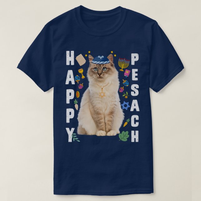 T-shirt Kippah de chat juif Happy Pesach Matzah Passover H (Design devant)
