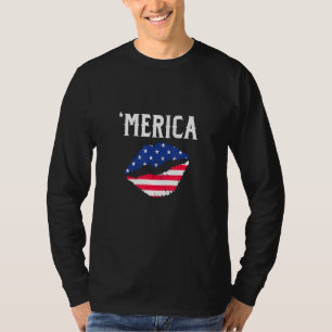 T-shirt Kiss Lips Merica Love 4 juillet drapeau américain