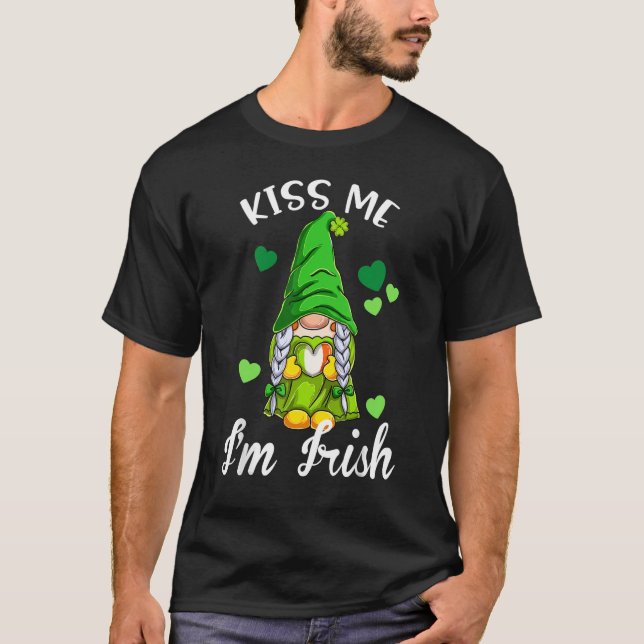 T-shirt Kiss Me I'm Irish. Gnome Shamrock Clover Saint Pat (Devant)