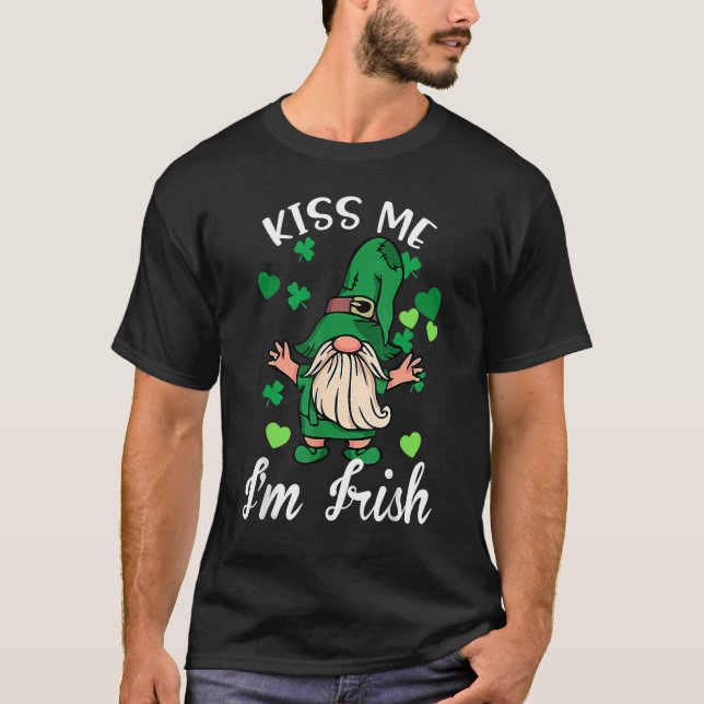 T-shirt Kiss Me I'm Irish. Gnome Shamrock Clover Saint Pat (Devant)