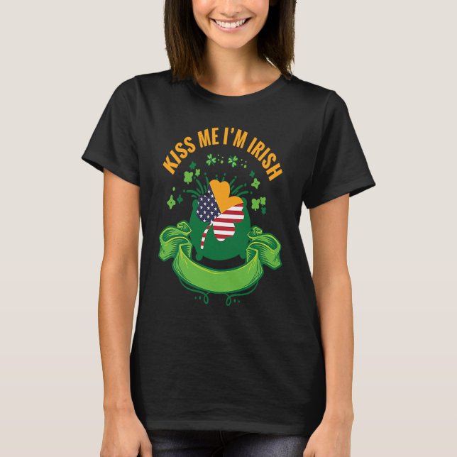 T-shirt Kiss Me I'm Irish I  St Patricks Day Shamrock Flag (Devant)