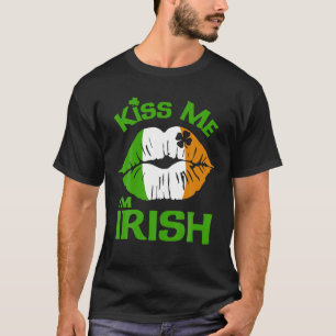 T-shirt Kiss Me Je suis Irlandais Lips Lucky Shamrock Clov