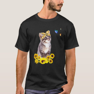 T-shirt Kitten Avec Tête De Tournesol Papillon Cat Avec B