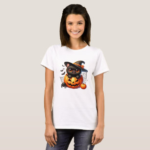 T-shirt Kitten noir dans un citrouille d'Halloween