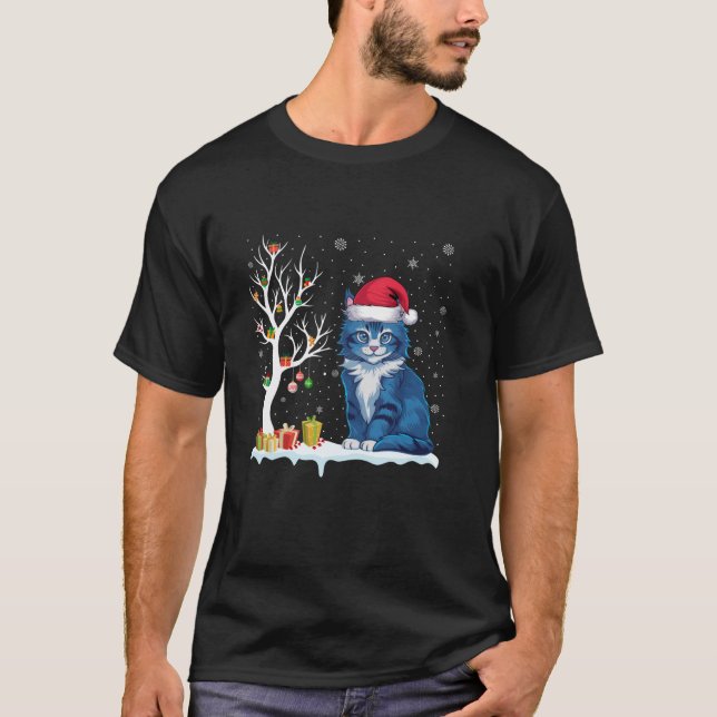T-shirt Kitten Santa Hat Festif Arbre Lumière Noël Paja (Devant)