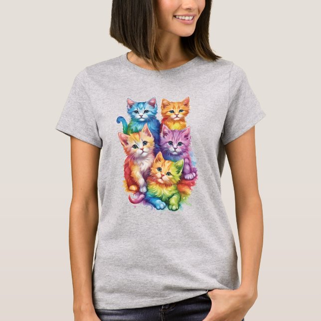 T-shirt Kitties 18 rainbo, chatons, félin, chatte, (Devant)