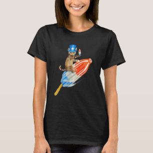 T-shirt Kitty Cat 4th Of July Fusée Avec Feux D'artifice U