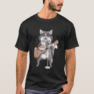 T-shirt Kitty Chat Chanter Guitare Lecteur Musicien Musiqu