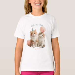 T-shirt Kitty Party d'anniversaire Chat Mignon Aquarelle