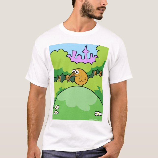 T-shirt Kiwi sur une colline. Habillement foncé et léger (Devant)