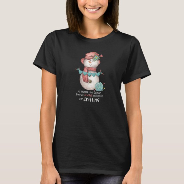 T-shirt Knitting Snowman Winter Season Cute Hobby   (Devant)