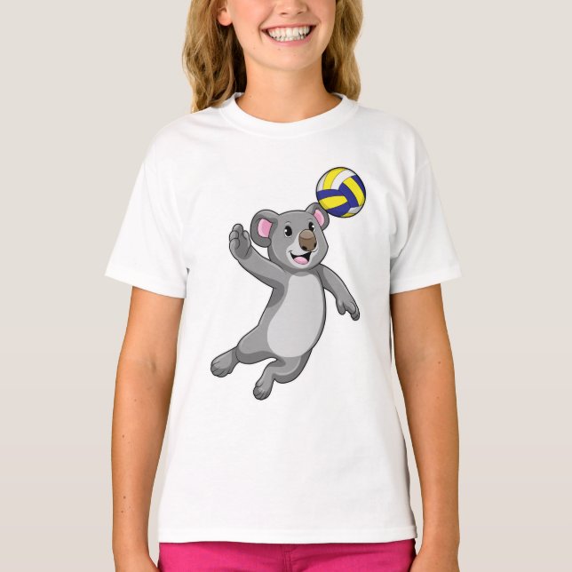 T-shirt Koala comme joueur de volleyball avec volleyball (Devant)