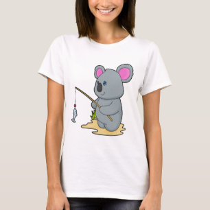 T-shirt Koala en Fisher avec la canne à pêche et le poisso