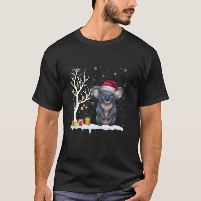 T-shirt Koala Santa Hat Festif Arbre Lumière Pajam de Noël (Devant)