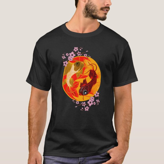 T-shirt Koi Cherry Blossom Yin Yang Japonais Koi Carp Nish (Devant)