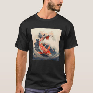 T-shirt Koi Fish nager dans le style japonais grande vague